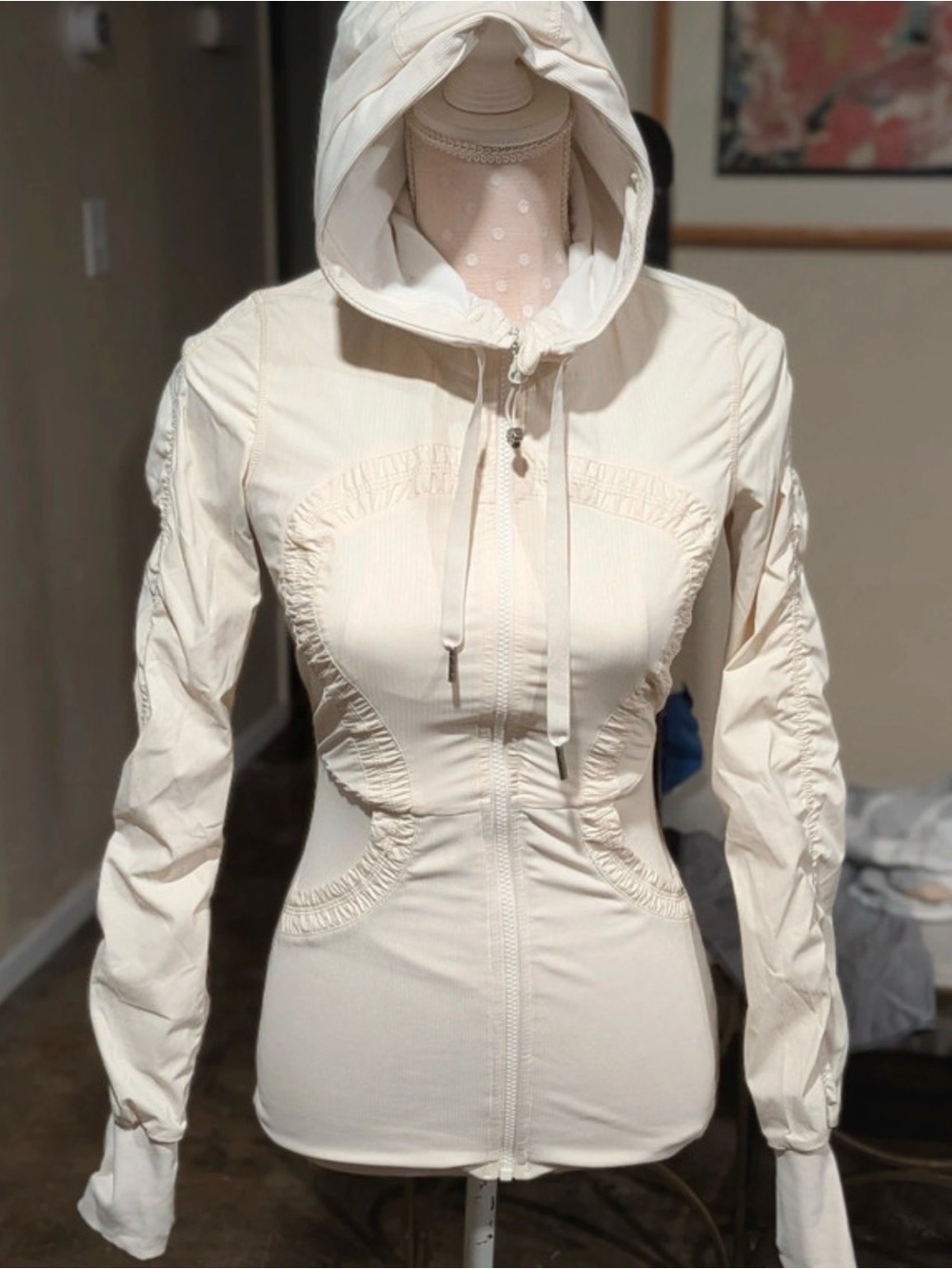 Women’s Cream Hooded Zip-Front Jacket